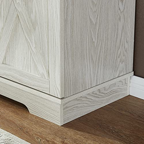 Modern Farmhouse 52" Tv Stand Entertainment Center With 2 Sliding Barn Doors For Kitchen Dining Room (White Wash+Walnut) #TOP7