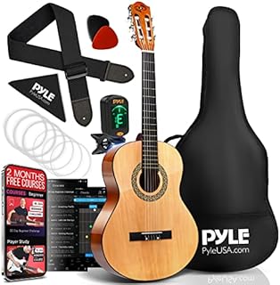 Pyle Classical Acoustic Guitar Kit, 1/4 Junior Size Instrument for Beginner Kids, Adults, 30” Natural Gloss