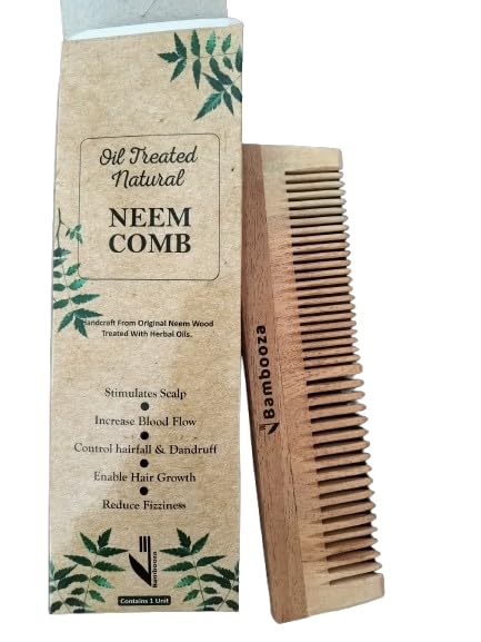 Bambooza Oil Treated Natural Neem Comb, Wooden Hair Comb for Stimulating Scalp, Controlling Dandruff, Reducing Frizz, Hair Growth-image-17