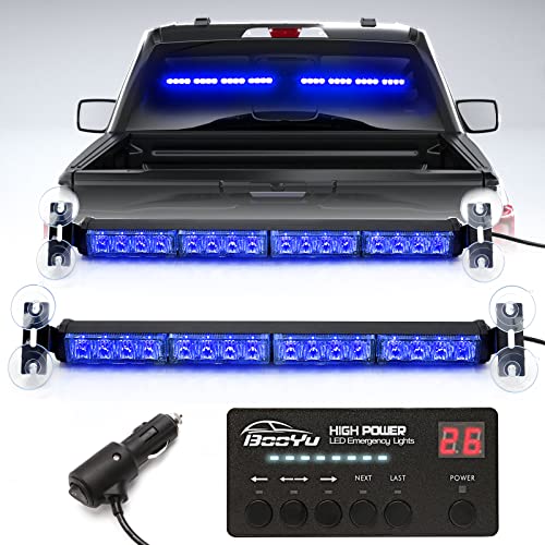 Booyu 2 In 1 Traffic Advisor Light Bar W/Digital Display Controller Windshield Led Emergency Strobe Visor Interior Safety Warning Hazard Flashing Lights For Firefighter Police Trucks Vehicles (Blue) #TOP6
