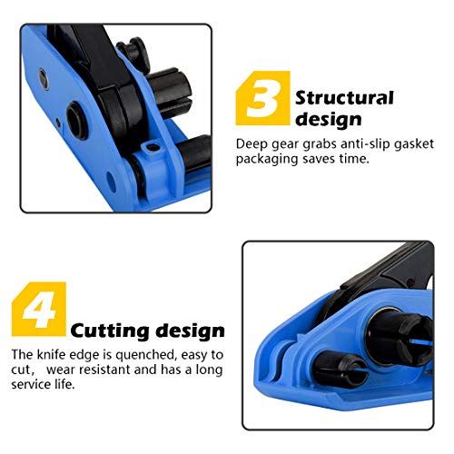 Image of MYFAMIREA Heavy Duty Poly Strapping Tensioner and Cutter Manual Banding Tools Windlass for 1 /2 inch -3 /4 inch Width Polyester Polyproplyn Strap (Venecian Blue)