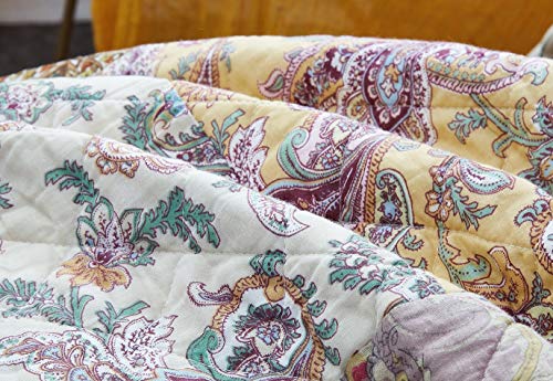 Dada Bedding Bohemian Floral Paisley Patchwork Bedspread - Bordeaux Cotton Burgundy Wine Velvety Trim - Purple Lavender Vintage Roses Garden Botanical Colorful Quilted Set - King - 3-Pieces #TOP5