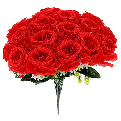 Levemolo Artificial Memorial Silk Rose Flowers for Cemetery Grave Non-Fading Bouquet Realistic Texture Decorative Plastic Flowers for Weddings and Table Centerpieces