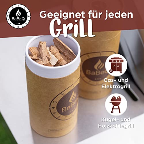 BABEQ - 1 kg Premium Räucherchips Hickory Natur-Holz schnelles & intensives Raucharoma - Smoker Räucher-Chips für Kohlegrill, Elektrogrill & Gasgrill - BBQ Smoking Holz-Chips Räucherspäne zum Grillen