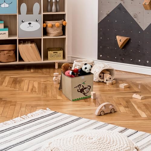 Relaxdays Aufbewahrungsbox, Affen-Motiv, Stoffbox für Kinder, faltbar, HBT: 33 x 33 x 33 cm, Spielzeugbox, beige/braun