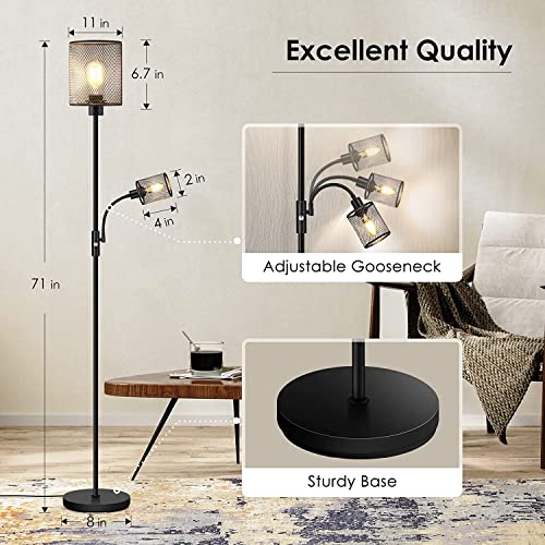 Boostarea Industrial Floor Lamp, Modern Standing Lamp, 6W Torchiere Floor Lamp With 4W Adjustable Reading Lamp, Iron Lampshade, Rotary Switch, Metal Stand Up Lamp, Farmhouse Floor Lamp For Living Room #TOP3