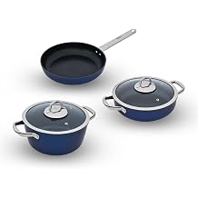 Master Daily Titanium 5 Par a Set  elik Sap Metalik Mavi 22Cm Derin Tencere + 26Cm S  Tencere&Tava