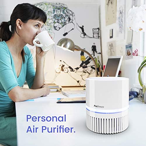 Pro Breeze® 3-in-1 Mini Air Purifier with True HEPA Filter and Ioniser, Personal Desktop Air Cleaner with Night Light For Home or Work Allergies, Smoke, Dust, Pollen and Pet Dander