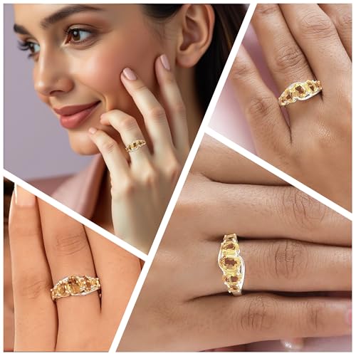 Yellow Citrine Ring 5 Stone - Birthstone Rings for Women in 925 Sterling Silver Engagement Promise Gemstone Jewelry - Birthday Gifts for Womens2
