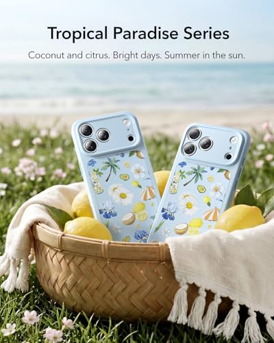 Image of ESR for iPhone 17 Pro Max Case, Camera Control Cover, Compatible with MagSafe, Shockproof Military-Grade Protection, Magnetic Case for iPhone 17 Pro Max, Classic Hybrid, Tropical Paradise, Light Blue