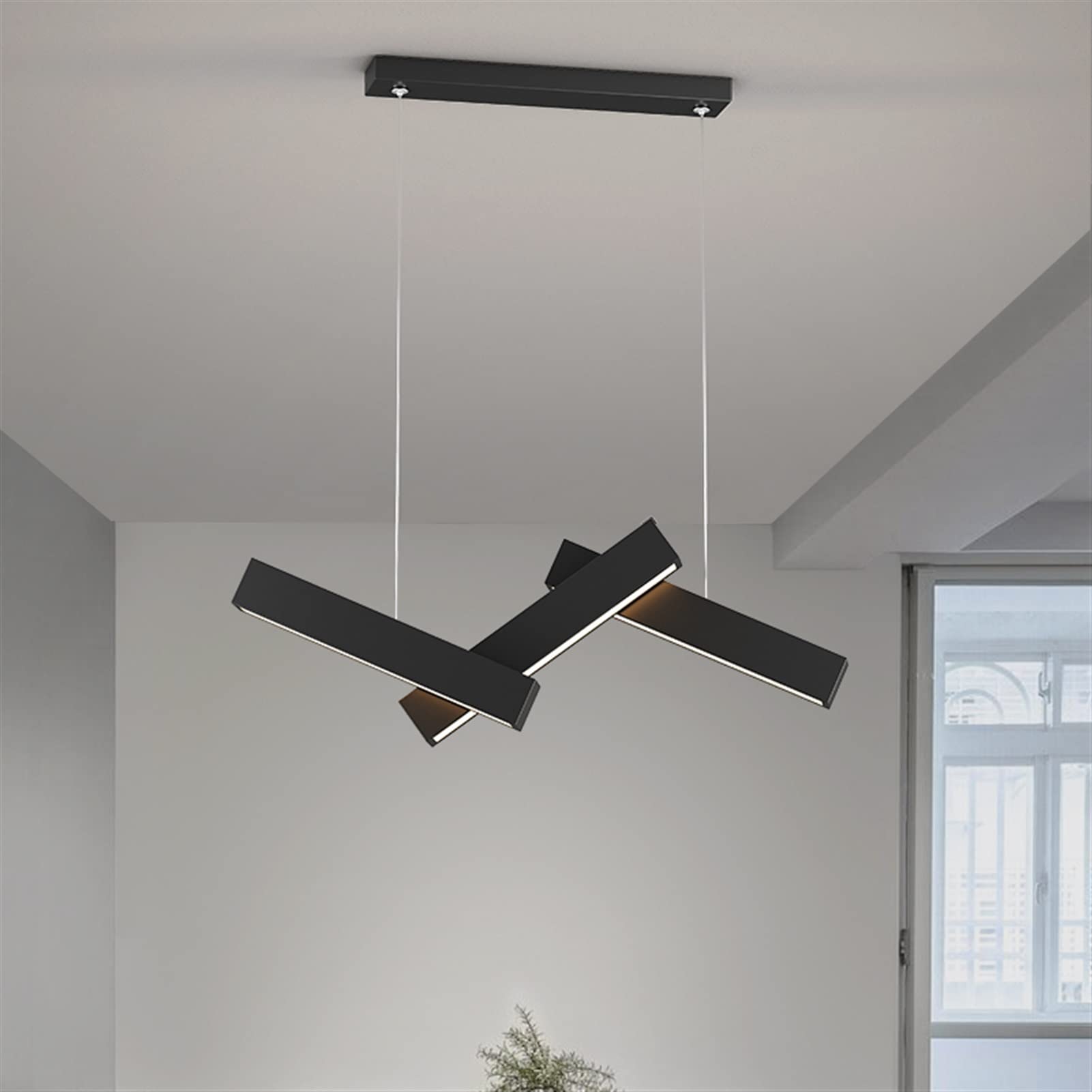 Lustre LED noir rotatif moderne pour suspension de salle à manger