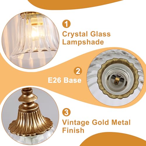 Image of LmnLvn Brushed Gold 3-Light Bathroom Light Fixture, Crystal Glass Shade