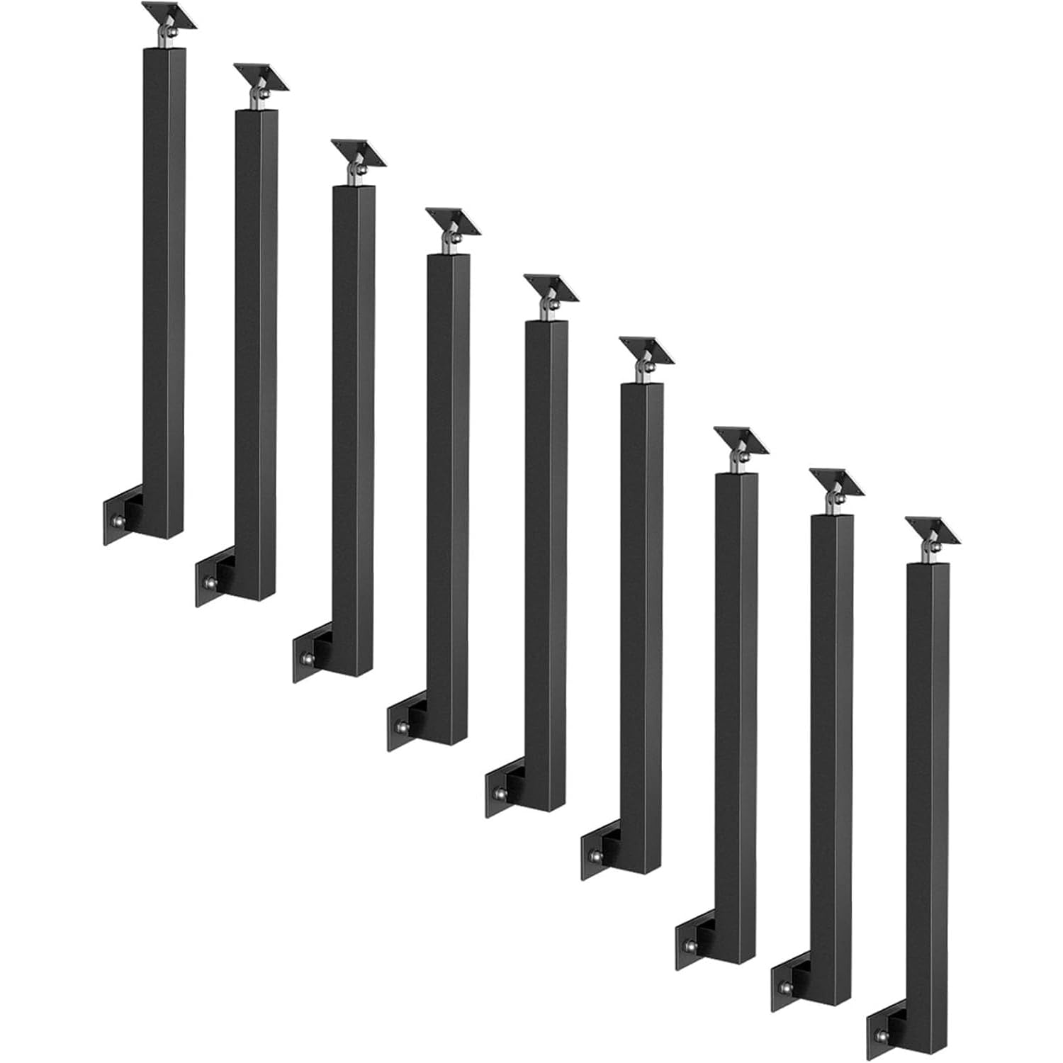 Poteaux de balustrade montés sur le côté en métal noir pour un escalier moderne et épuré
