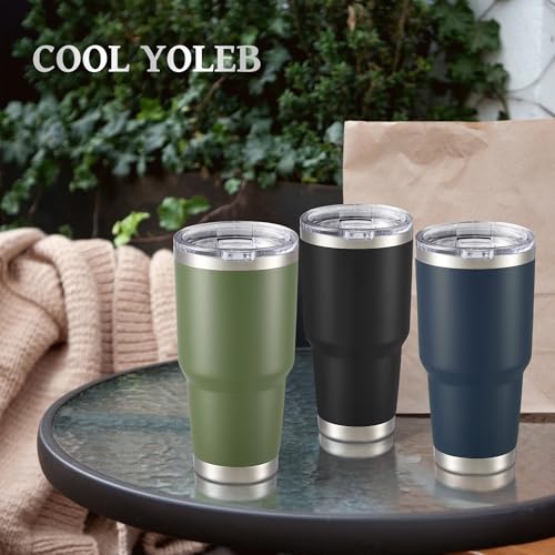 Cool Yoleb 30 oz Tumbler with Lid Stainless Steel Tumblers Vacuum Insulated Cup Reusable Powder Coated Travel Mug Double Wall Leak Proof Portable Cups Keep Cold Drinks for 12 Hours, Black, 1 Pack