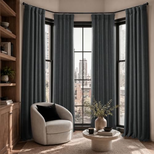 Image of HPD Half Price Drapes - Faux Linen Curtains for Living Room (1 Panel) - 50W X 120L - Textured Room Darkening Curtains for Bedroom 120 Inches Long - Drapes for Home Decor, Dark Gravel