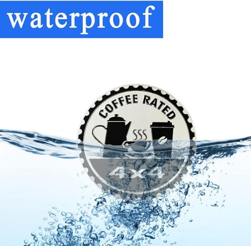 Image of Coffee Badge Rated Car Emblem, 4 x 4 Metal Automotive Badge 3D Metal Car Badges Emblems Round Emblem Decals Car Badge Decals Stickers Compatible with Jeep Wrangler Vehicles Trucks SUV Emblems(ZS074)