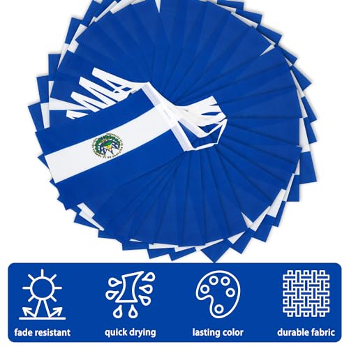 Image of El Salvador String Flag Pennant Banner, Small Mini Salvadoran Flags Bunting Banner, National Country Decoration for School, Party, Sports Events, Patriotic Festival, 33 Feet 30 Flags