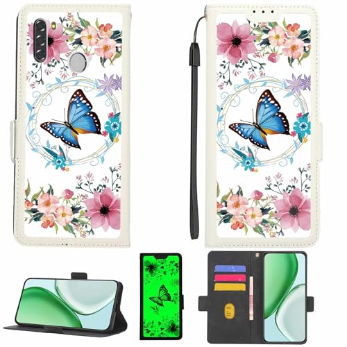 Kinetijy Case Compatible for Wings Mobile W4 Phone Case Flip Cover [with Tempered Glass Screen Protector][RFID Blocking][Luminous Effect] LPT-LHD