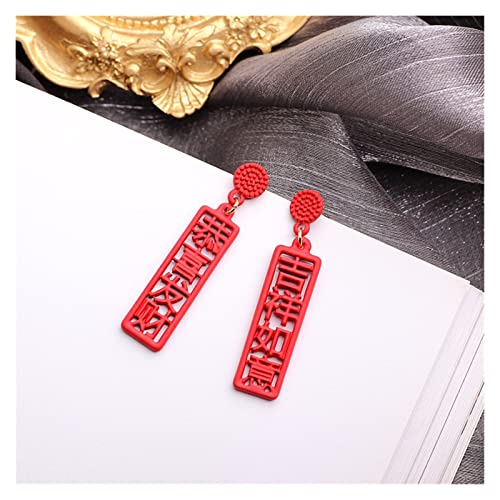 Gyj&mmm Ohrringe Chinesisches Wort rot Glückwunsch der Wohlstand Wohlstand Lange Drop Ohrringe Neue Trendige Ohrringe Creolen (Color : 01) Cover