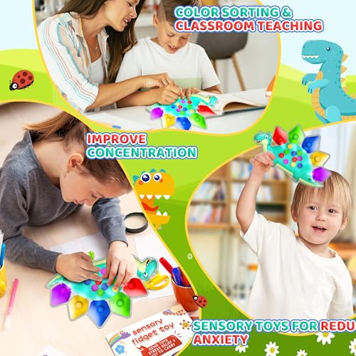 2pc dinosaur color sorting sensory toys montessori toys for toddler fine motor skill game learning activities quiet calm down fidgets for classroom stocking stuffers for 3 4 5 year old boy travel toy