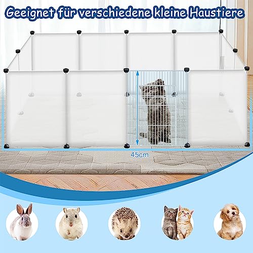 Suusolny Freigehege Kaninchen Gittergehege Haustier Laufstall Gehege Welpengehege Kleintierkäfig Meerschweinchen Käfig für Innen und Aussen (Weiß, 12pcs ohne Türen 145x75x48cm)
