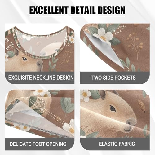 Pajama Short Sets Capybara Floral Brown Background Soft Cotton Summer Sleepwear 2 Piece PJS Size 5-14T3