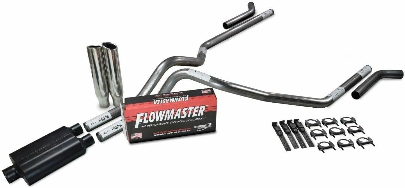 Truck Exhaust Kits - Shop Line Dual Exhaust System 2.5 Stainless Steel Flowmaster 40 2.5" Polished Rolled Edge Clamp on Tip Corner exit