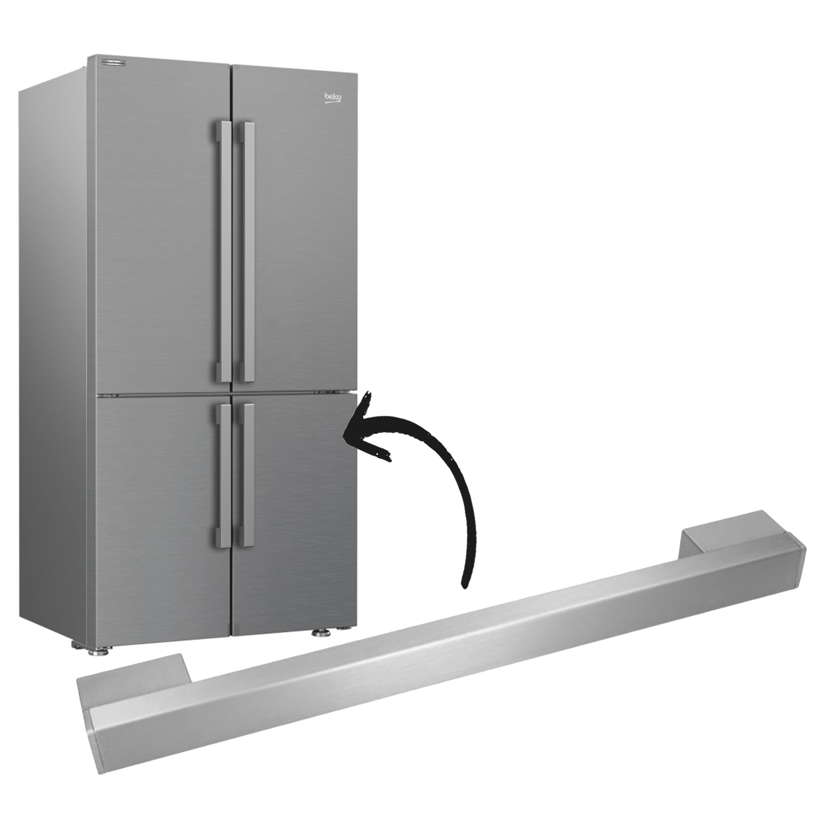 ERICAMBI® Maniglia Porta Freezer Ricambio Compatibile con Frigorifero Beko 4948024700 - per Modelli Combinati e Americani Beko DN162230DJIZX, GN162420X, Grundig GQN1230X