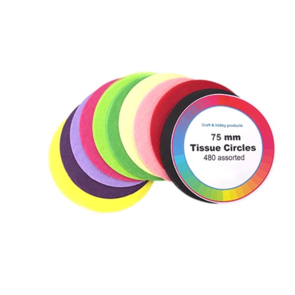 Crafty Capers 480 Assorted Colours Tissue Paper Circles for Kids Crafts - 75mm