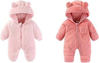 AiWMGL 0-3Months Newborn Baby Bear Outfit Suit Girls Boys Fleece Jumpsuit Romper Hooded Winter Snowsuit Clothes Newborn Baby Bear Outfit Suit Fold-Over Mittens Footies