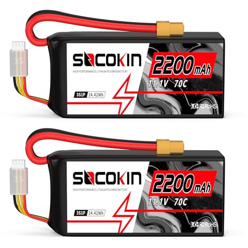 Socokin 3S Lipo Battery 11.1V 70C 2200mAh RC Car Batteries Short Soft Case Lipo Battery with XT60 Connector Plug for RC Crawler Cars Trucks Airplanse Quadcopters Boats