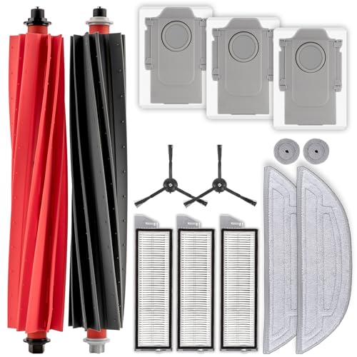 (14 Pieces) S8 MaxV Ultra Replacement Parts Compatible with Roborock S8 MaxV Ultra/ S8 Max Ultra Robot Vacuum, 2 Roller Brushes, 2 Side Brushes, 3 HEPA Filters, 3 Dust Bags, 2 Big + 2 Small Mop Pads
