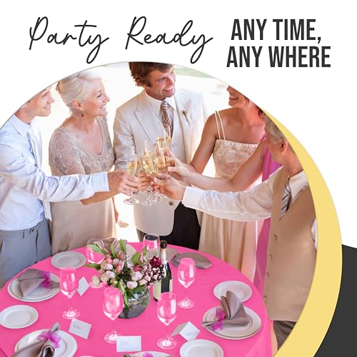 Image of Exquisite 66% Thicker Premium Cerise Round Tablecloth 0.5 Mil 24 Pack Plastic Table Cloth Disposable 84 Inch Round Plastic Tablecloth Won't Tear Easily Like Cheap Thin Brands