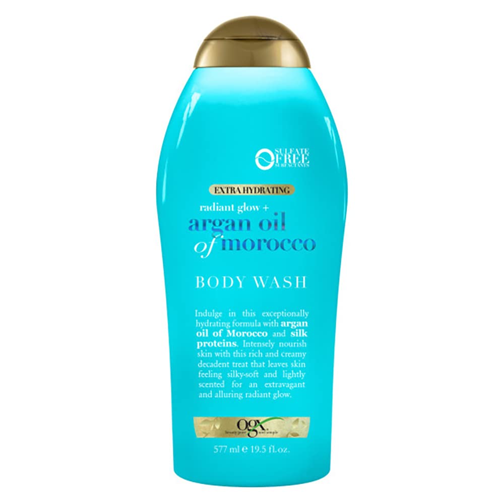 OGX Radiant Glow Argan Oil of Morocco Extra Hydrating Body Wash for Dry Skin Moisturizing Gel Body Cleanser