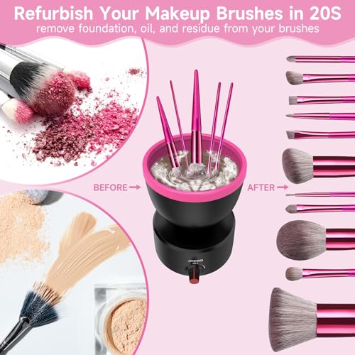 Adjustable Speed Makeup Brush Cleaner Machine, Electric Makeup Sponge Cleaner, Automatic Cosmetic Silicone Cleaning Bowl with Brush Holder Lid- Liquid Foundation, Contour, Eyeshadow, Blush Brush - Image 3