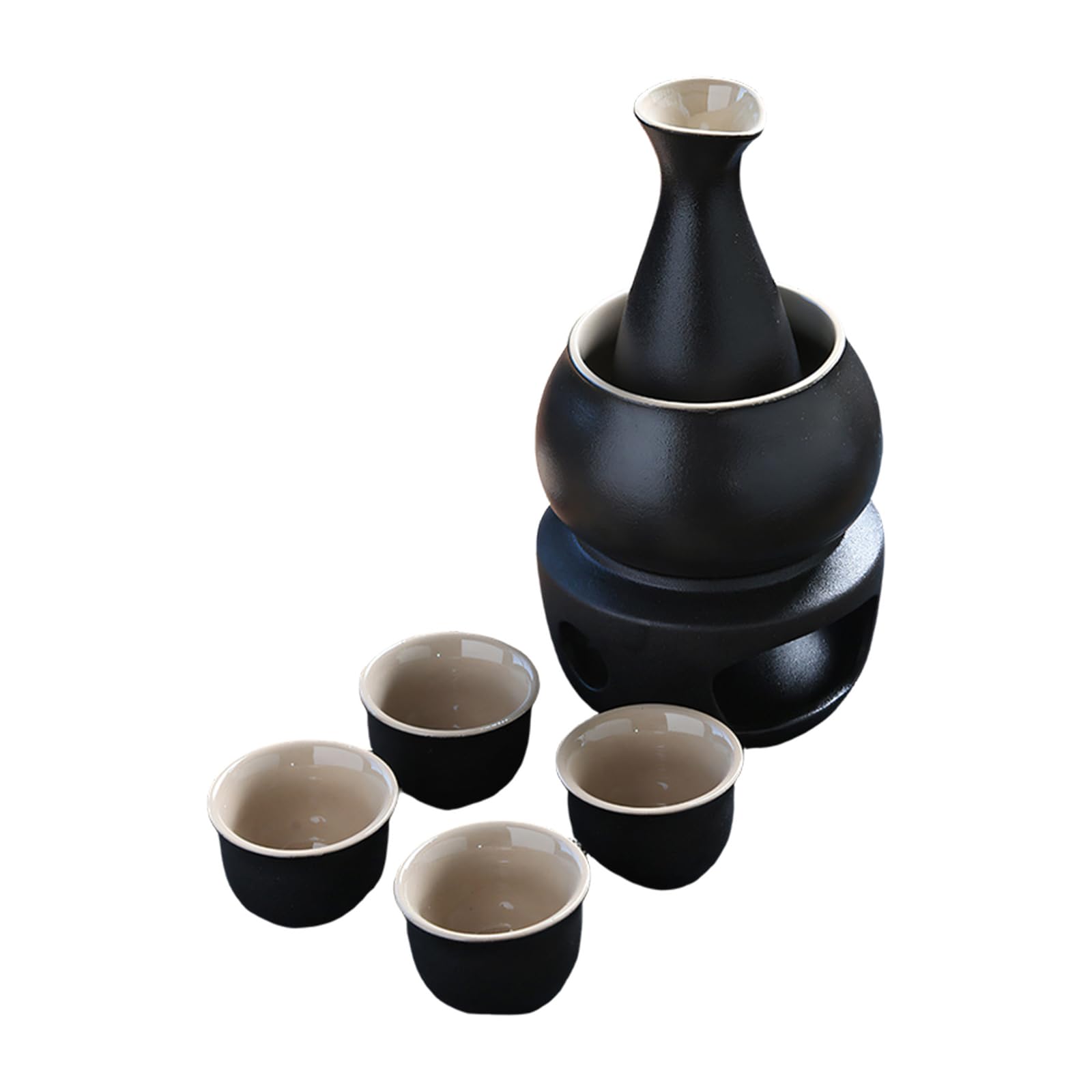 MALSSE Japanese Sake Set with Warmer Pots Ceramic Carafe Bottle and 4 Cups Stove Warming Bowl for Cold Hot Sake Gift Ceramic Japanese Set