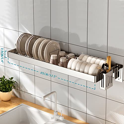 Küchenwand-Abtropfgestell aus Edelstahl für Geschirr, 55 cm–95 cm, über dem Spülbecken.