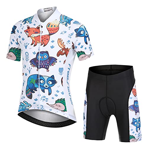 Amur Leopard Traje Maillot Ciclismo Niño Conjunto Ciclismo Camiseta Manga Corta y Shorts de Dibujos Animados Respirable de Secado Rápido, Animales Forestales, S/5-6 Años