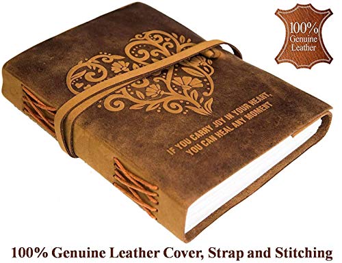 Image of CAVALO - Be Unique Leather Diary, Brown Colour Antique Handmade Leather Bound Notepad for Men and Women 5x7 Inches, Gift for any one (Heart with Quote)