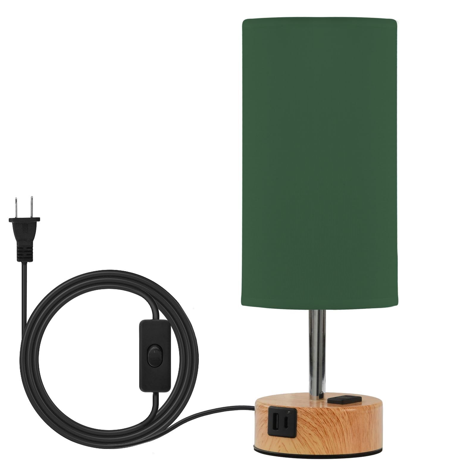 Lyeorm Touch Control Table Lamp with USB Charging Ports 3 Way Dimmable Touch Bedside Lamp with Metal Base for Bedroom Living Room, Forest Green