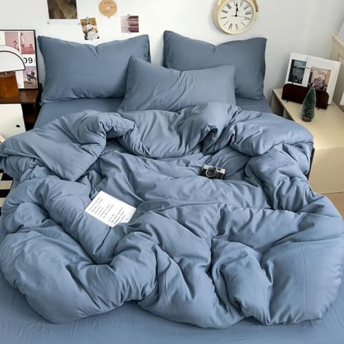 FATANI Cubrecama con 2 Fundas De Almohada, Funda De Cama De Algodón Suave Y Liviana para Las 4 Estaciones,Dark Blue,180x220cm