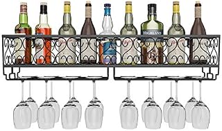 AcornFort® W-612 Metal Black Wall Hanging Mounted Wine Champagne Glass Goblets Stemware Rack Holder, 80 x 20 cm Hold Up to 18 Bottles Wine and 18 Cups Glasses