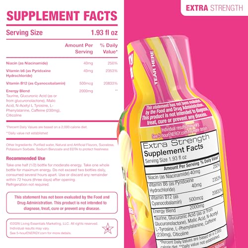 Image of 5-hour ENERGY STRAWBERRY BANANA Flavor, 20 Count, 1.93 Fl Oz Energy Shot, Extra Strength, Amino Acids, B Vitamins, Sugar Free and Zero Calories