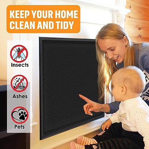 Image of Magnetic Fireplace Draft Cover, Fireplace Blocker Blanket Stops Heat Loss, Adjustable Fire Place Draft Stopper Save Energy for Indoor Iron Frame Black 42 inch W x 28 inch H