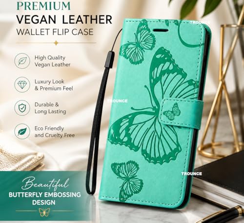 Image of TROUNCE Butterfly Embossing Shock Proof Flip Cover with Card Cash Holder Wallet Case & Magnetic Lock|Mobile Cover|Back Cover-Sea Green for Google Pixel 8