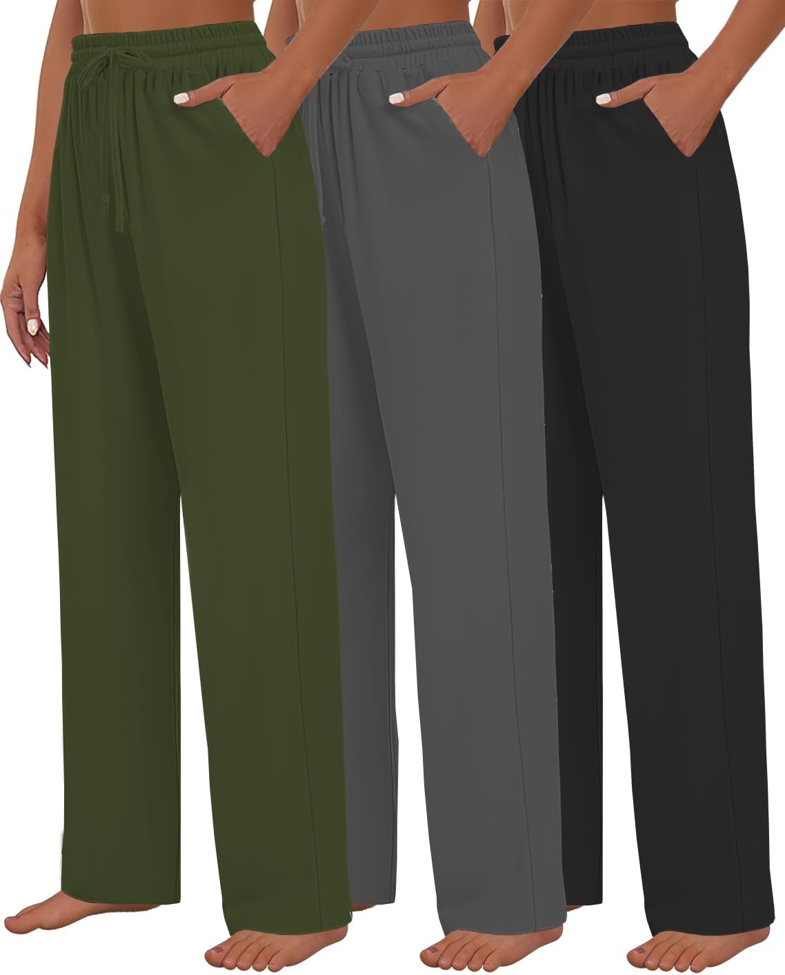 3 Pack Womens Yoga Sweatpants Wide Leg Lounge Pajamas Pants Drawstring Workout Comfy Joggers Sweatpants Pants Pockets
