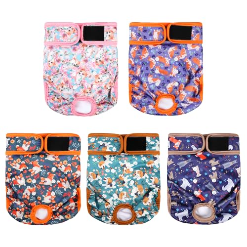 Image of Washable Female Dog Diapers 5 Pack,Reusable Diaper for Doggie,Highly Absorbent Dog Diaper,Adjustable Leakproof Puppy Diapers Skirt for Heat,Incontinence,Period Doggy Nappies