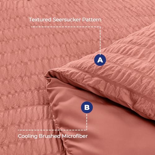 Image of HYMOKEGE Coral Full Size Comforter Sets Seersucker 7 Pieces, All Season Luxury Bed in a Bag for Bedroom, Bedding Set with Comforter, Sheets, Pillowcases & Shams