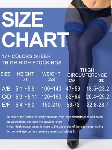 Image of DancMolly Silky Thigh High Stockings, with 17+ Colors Sheer Silicone Lace Top Pantyhose for Women