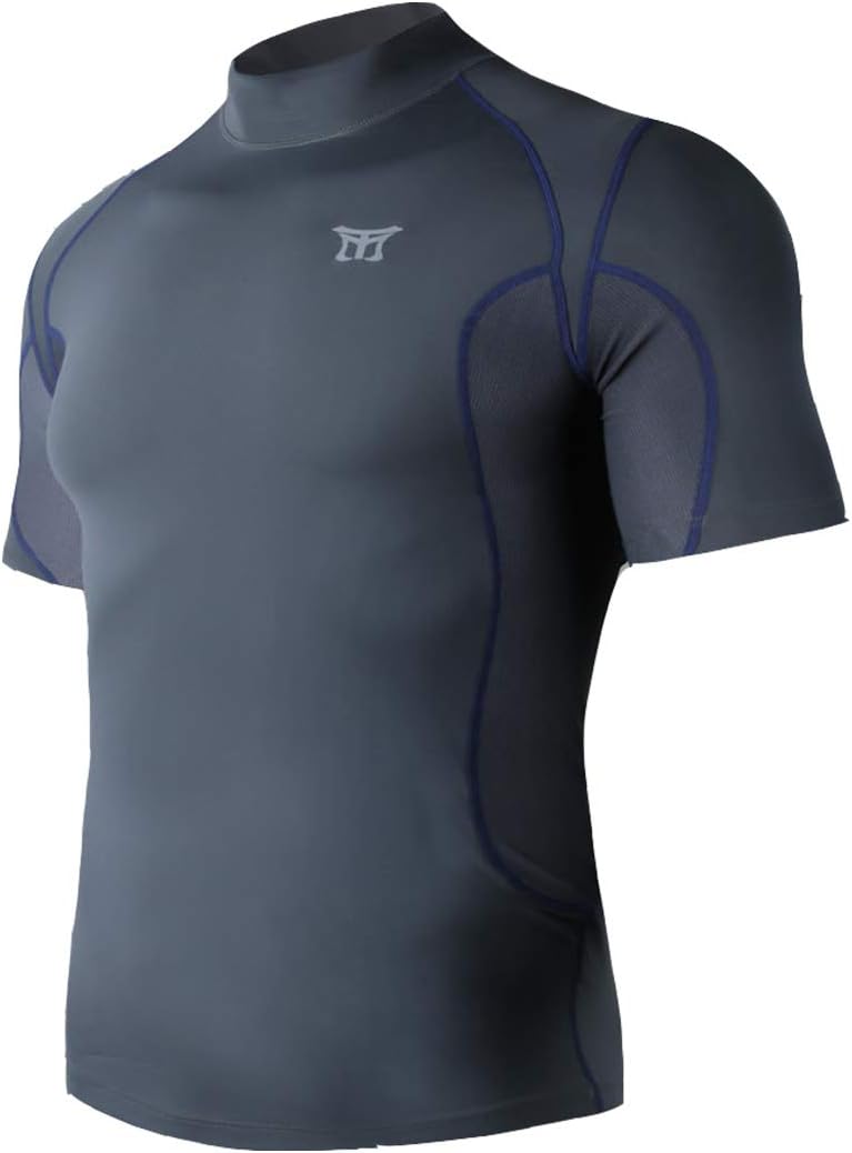MOOTO Taekwondo Rash Guard Top 2 Type(Round Neck, Turtle Neck) TKD MMA Martial Arts Team (Turtleneck_Gray, M)